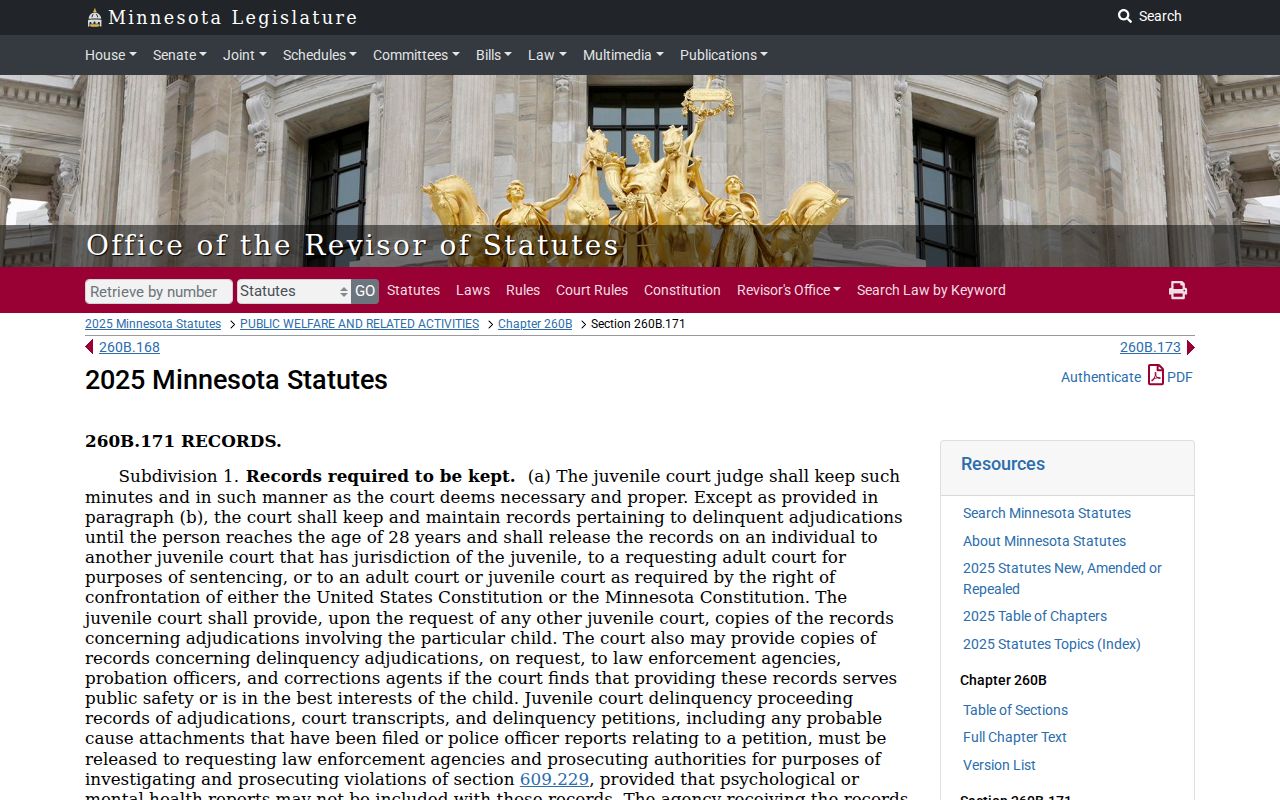 Itasca civil docket juvenile records statute reference