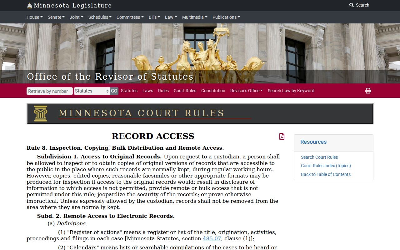 Itasca criminal docket public access Rule 8 reference