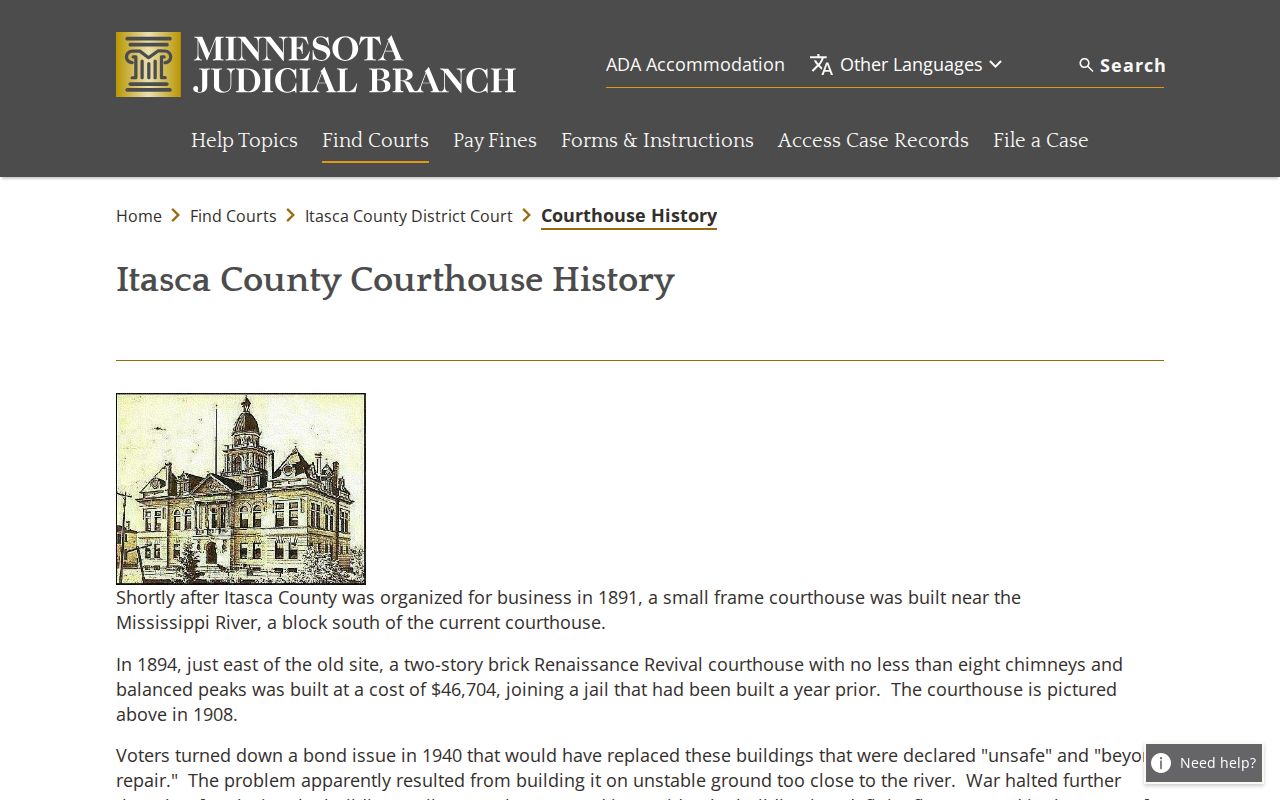 Itasca County court docket courthouse history and records access