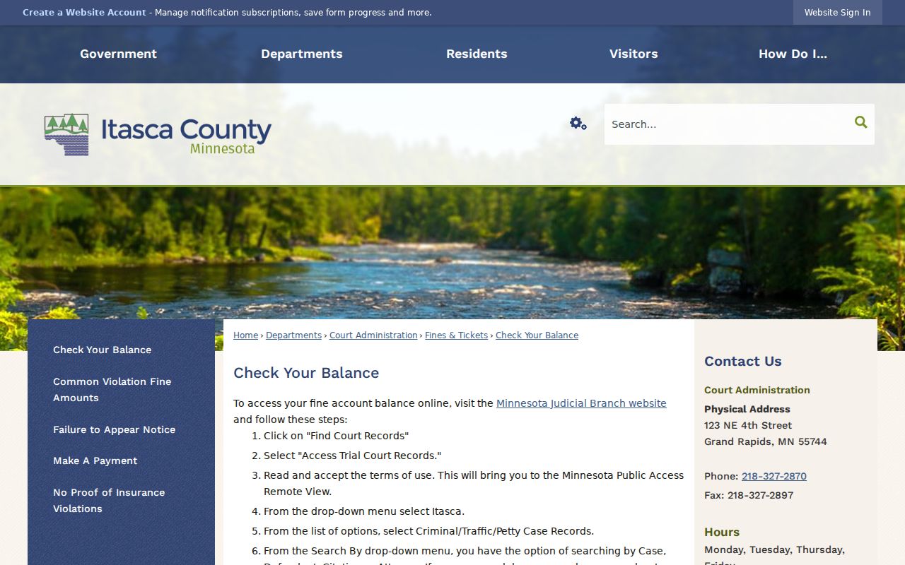 Itasca County court docket fine balance and Register of Actions instructions