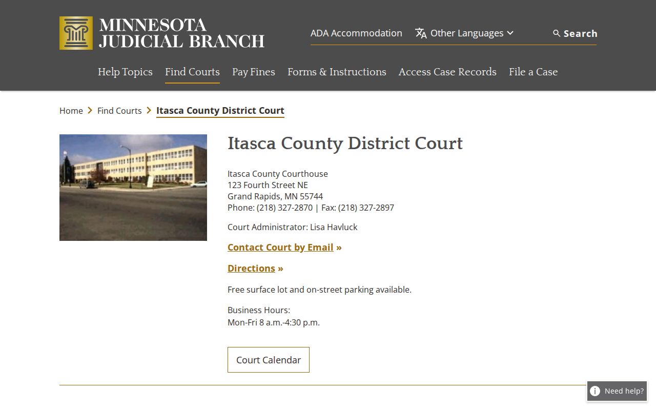 Itasca County court docket District Court official access page