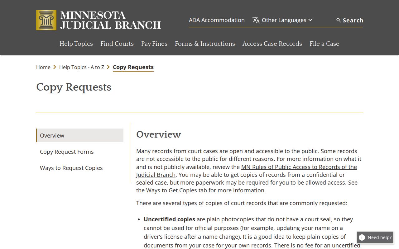 Itasca County court records Minnesota Judicial Branch copy request overview