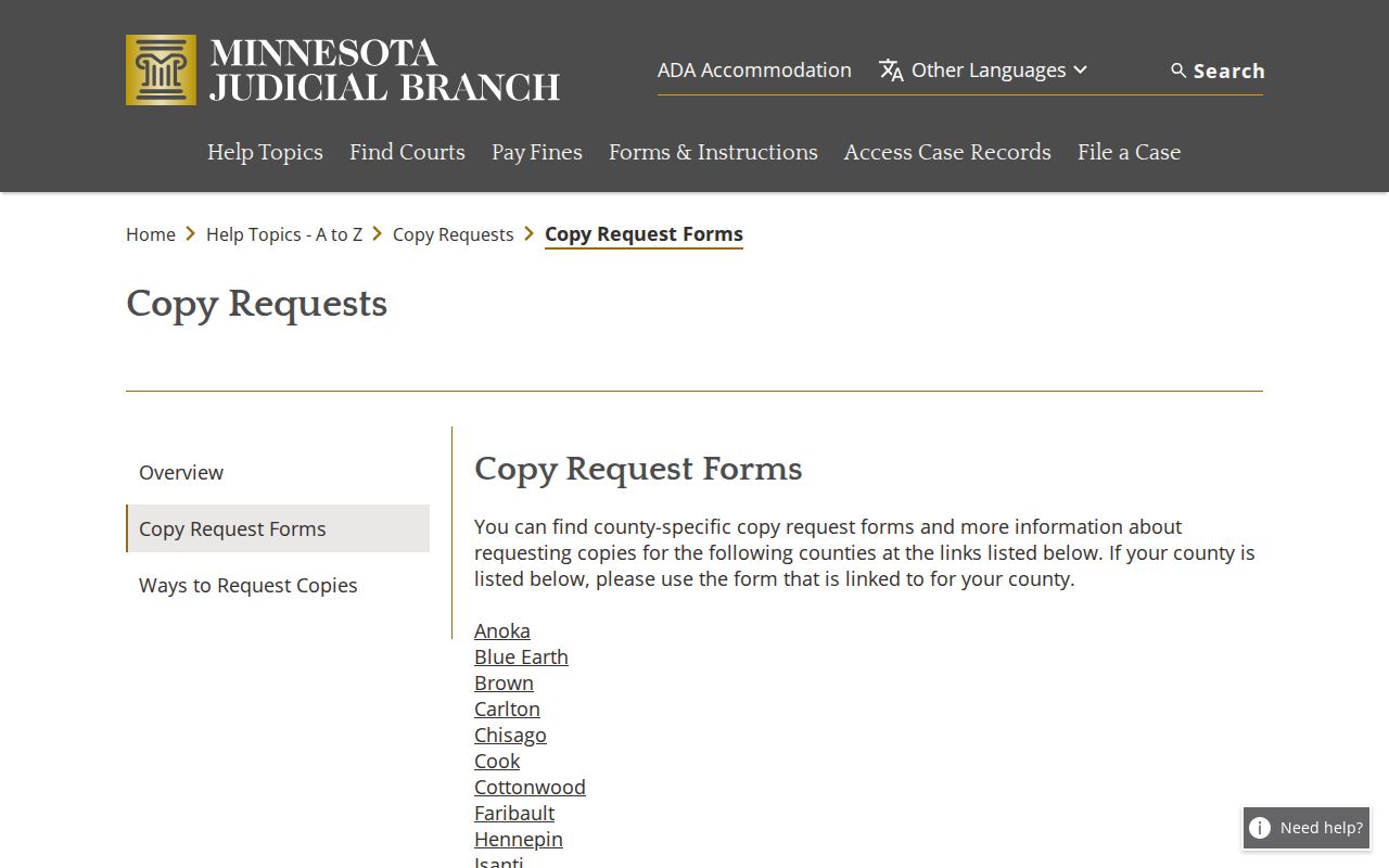 Itasca County court records statewide copy request forms directory