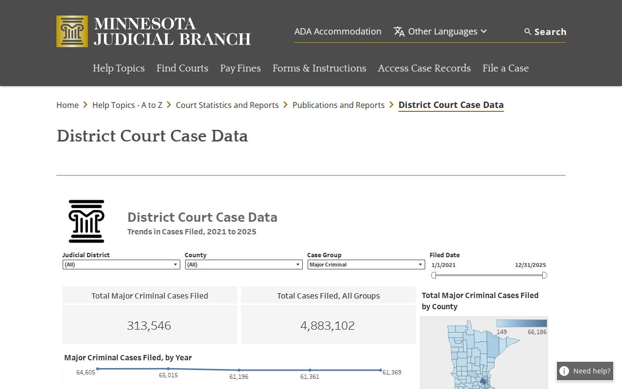 Itasca case search District Court filings dashboard reference